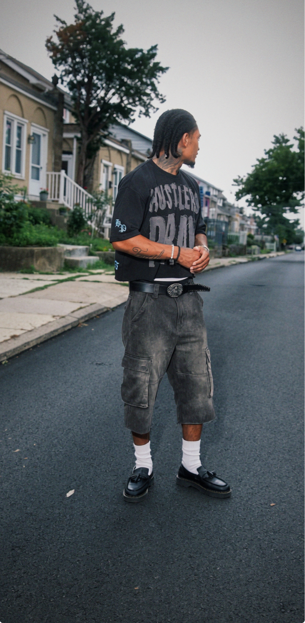 Hustlers Pray  "Raw Edge" Distressed Heavyweight Crop Tee