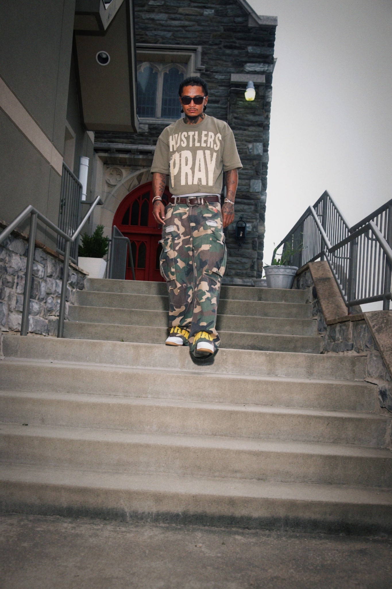 Hustlers Pray  "Raw Edge" Distressed Heavyweight Crop Tee