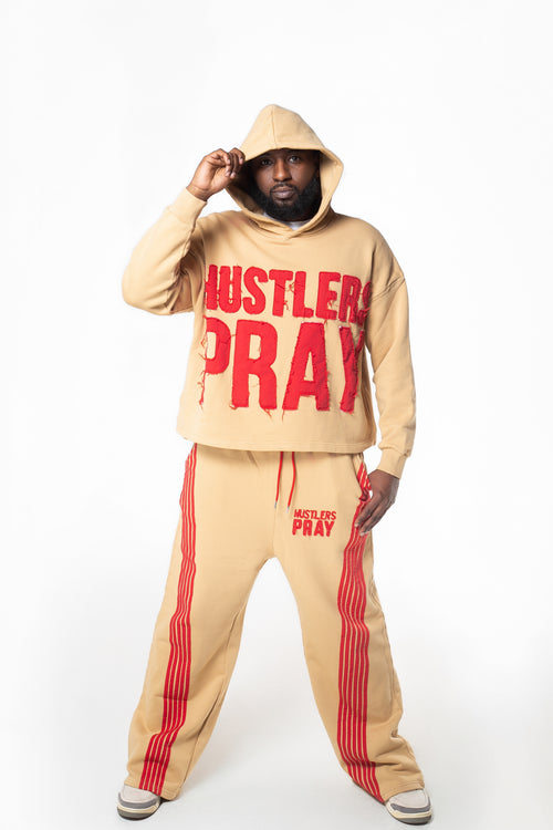 Hustlers Pray Hoodie "Tan/Red"