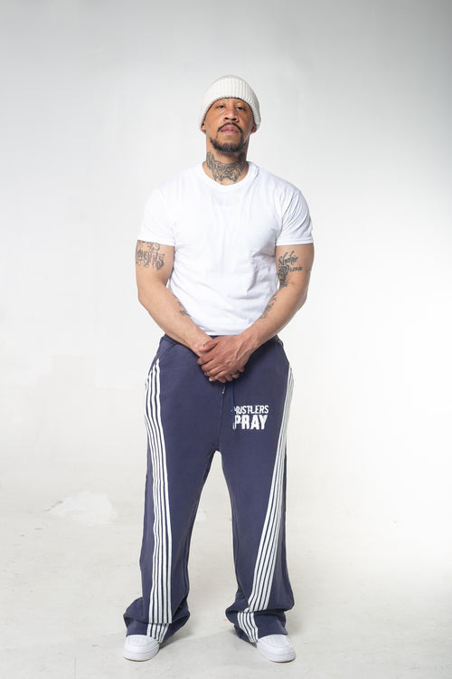 Baggy Track Pants "Navy/White"