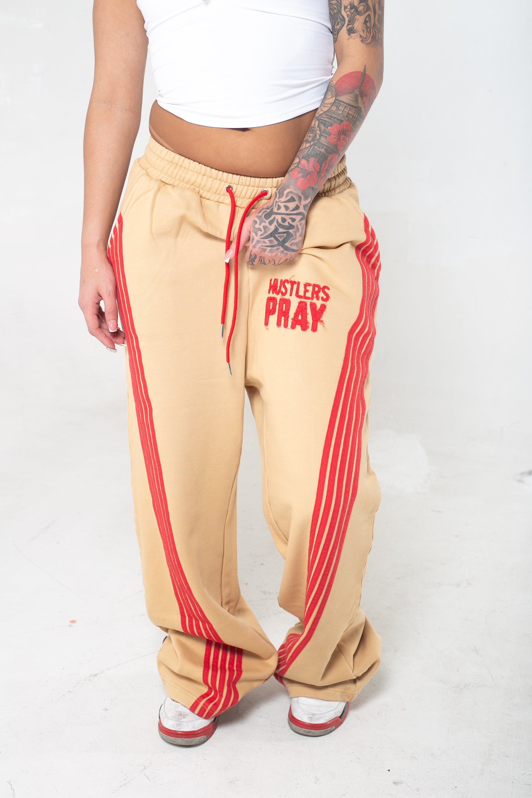 Baggy Track Pants "Tan/Red"