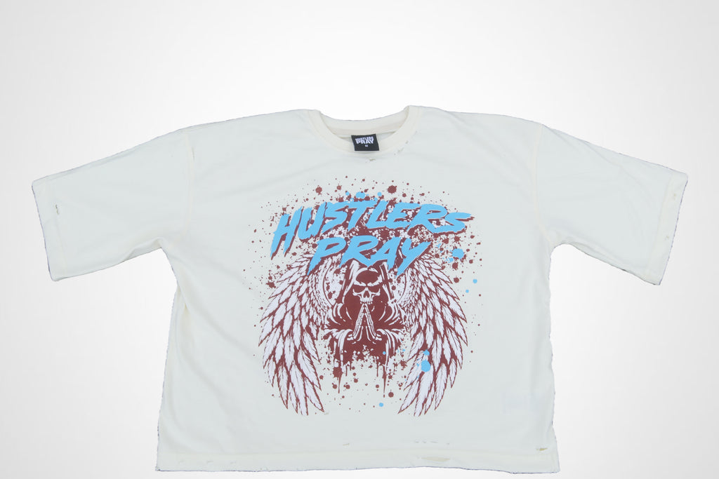 Hustlers Pray Graphic Heavyweight Distressed Tee