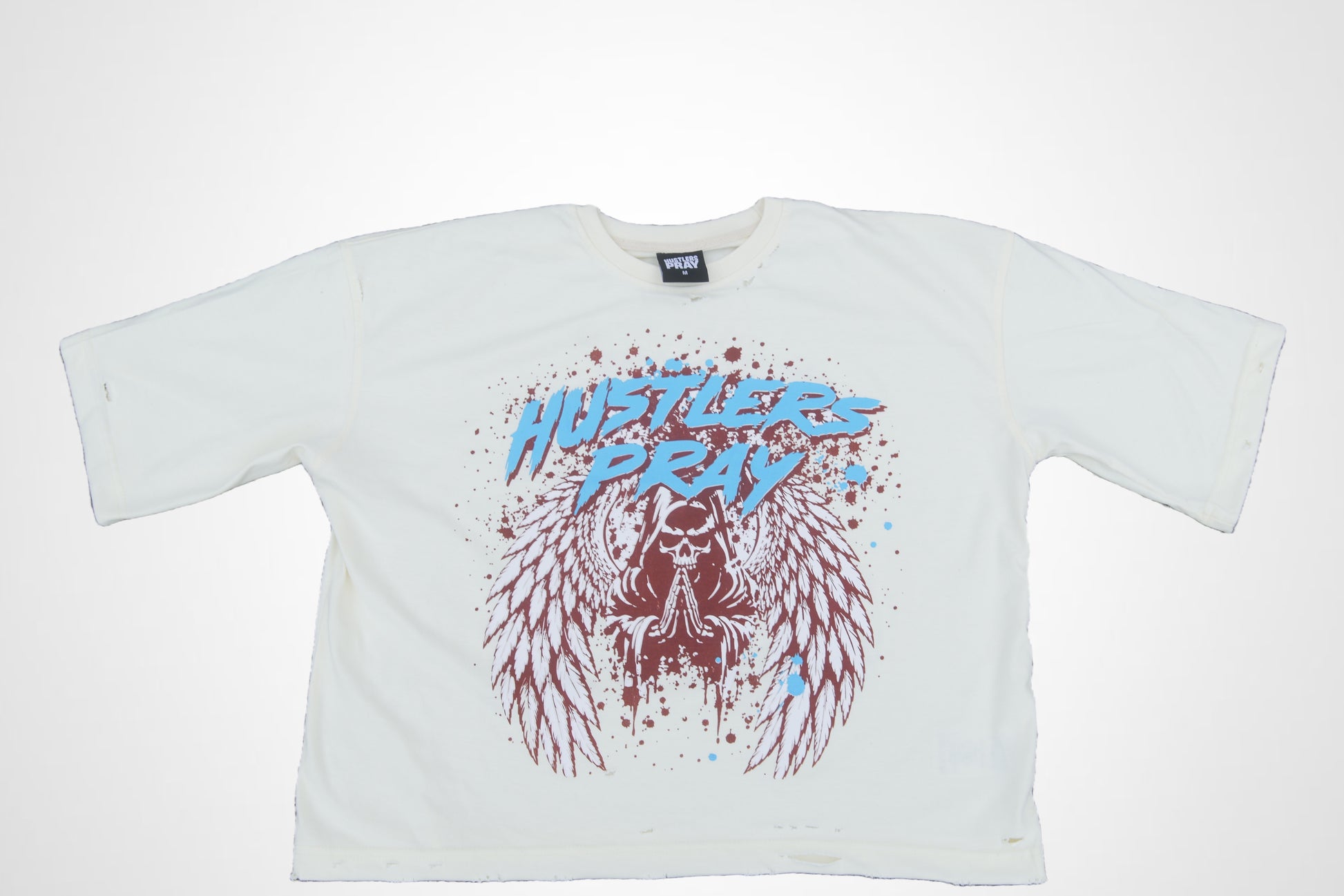 Hustlers Pray Graphic Heavyweight Distressed Tee