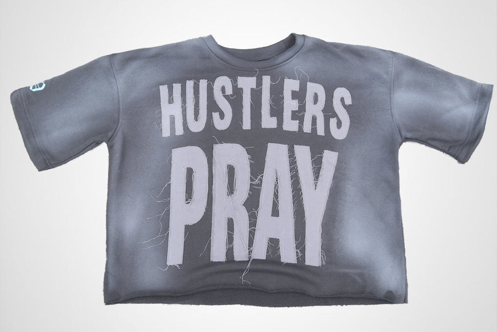 Hustlers Pray  "Raw Edge" Distressed Heavyweight Crop Tee