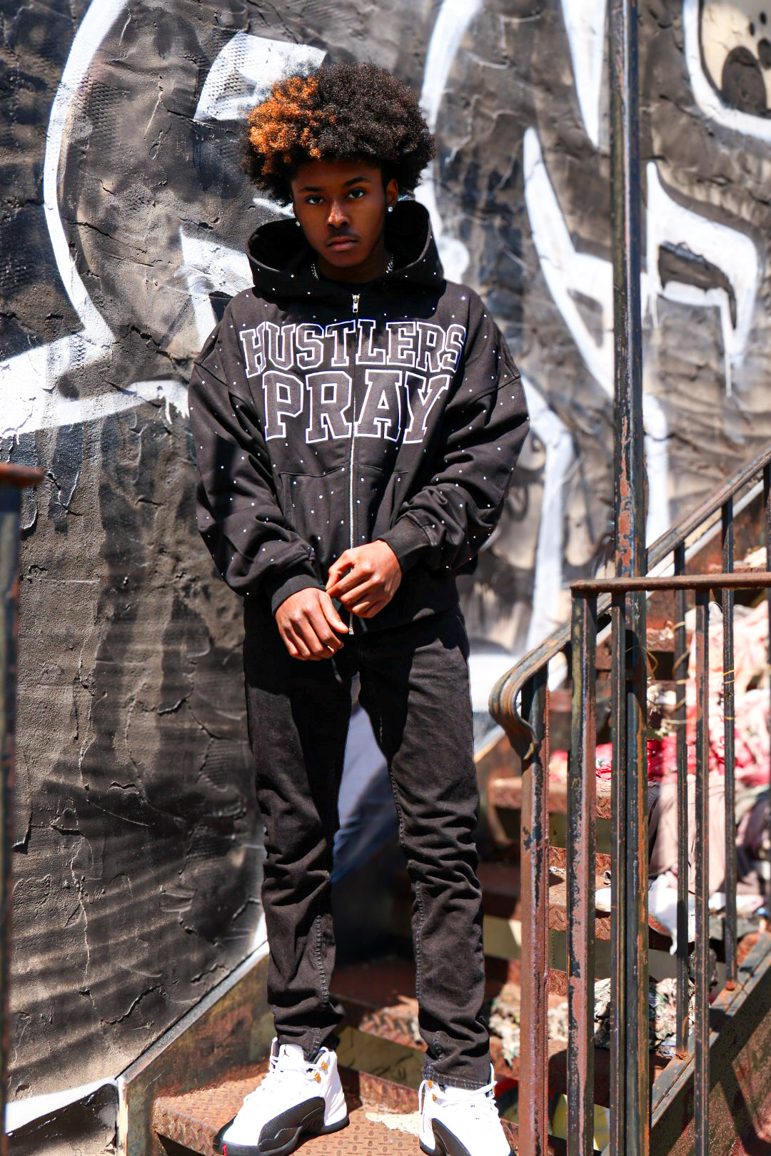 BLACK RHINESTONE HOODIE