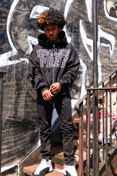 BLACK RHINESTONE HOODIE