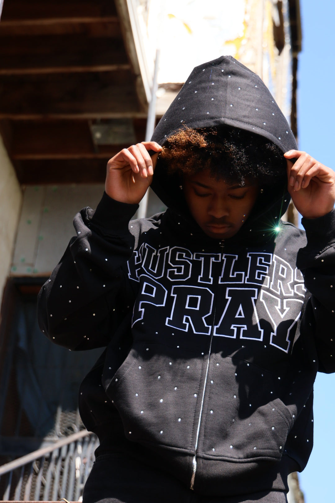 BLACK RHINESTONE HOODIE