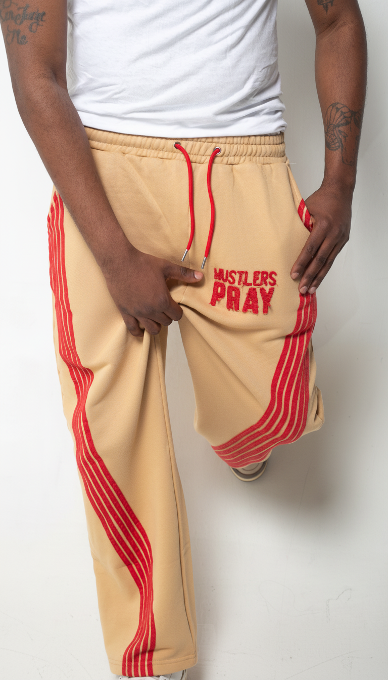 Baggy Track Pants "Tan/Red"